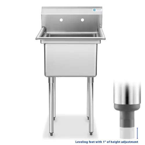 Vista 2 de GRIDMANN Fregadero y preparador de cocina comercial de acero inoxidable de 23.5" de ancho, 1 compartimento, certificado NSF, con recipiente de 18" x