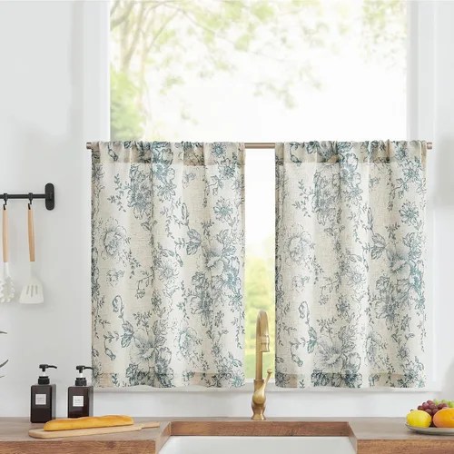 Vista 62 de Jinchan - Cortinas de lino texturizado para cocina, 24 pulgadas, natural, 2 paneles Mezcla de lino beige natural