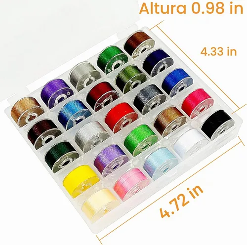 Vista 2 de New Brothread 25 piezas de colores surtidos 70D/2 (60WT) hilo de bobina preenrollado tamaño A SA156 para bordado y máquina de coser DIY hilo de 60WT