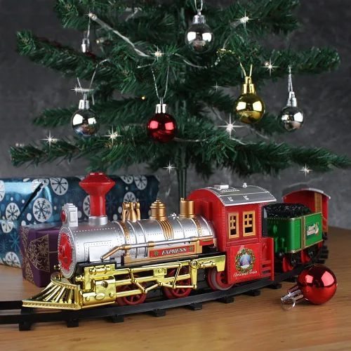 Vista 3 de eBuyGB Festive - Juego de tren navideño de lujo de 14 piezas con luz y sonido