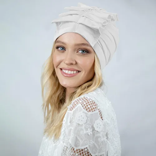 Vista 7 de Babalet Turbante elástico africano doble capa sombreros suaves pre-atados capó envoltura para el cabello con volantes turbantes para mujeres negras