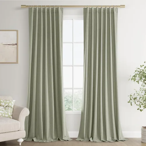 Vista 23 de Joywell - 2 cortinas de lino 100% opacas, con bolsillo para cortinero, trabilla trasera, cinta para ganchos y anillas con clip, con aislamiento