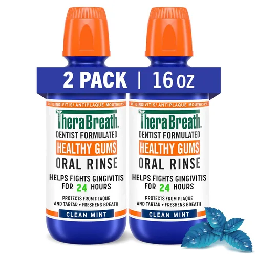 Vista 4 de TheraBreath Enjuague bucal de aliento fresco formulado por dentistas (paquete de 6) y enjuague bucal antigingivitis de encías saludables
