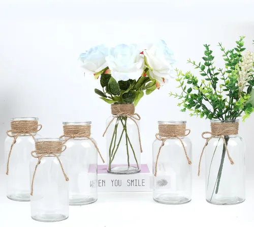 Vista 14 de Jarrón de cristal vintage, jarrones de centro de mesa de vidrio de granja, tarros de masón para bodas, fiestas y decoración del hogar a granel
