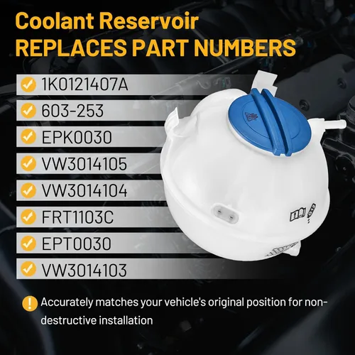 Vista 3 de Depósito de refrigerante 1K0121407A Compatible con Volkswagen VW CC Passat Jetta Beetle Golf Rabbit Eos GTI Compatible con Audi A3 Q3 TT RS TTS