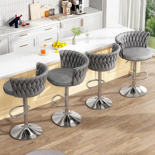 Vista 5 de Lamerge Juego de 2 taburetes de bar de terciopelo, sillas de bar giratorias modernas, taburetes de bar de cocina, taburetes de bar ajustables, Gris