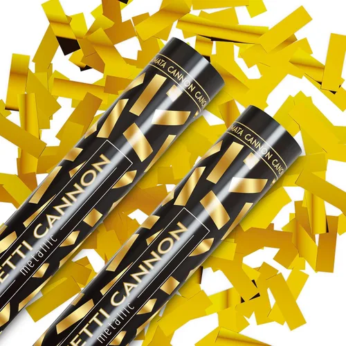 Vista 4 de Poppers de confeti amarillo, 15 pulgadas, color dorado, para cumpleaños, bodas, celebraciones de Halloween, pistola de confeti con aire Oro