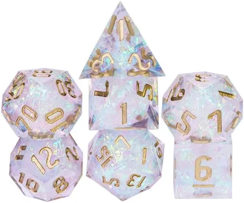 Vista 4 de Mystical Dragon Spell Sharp DND - Juego de dados con caja de dados de cuero, para Dungeons and Dragons, D&D, Sharp Edge, D20 Polyhedral Resina