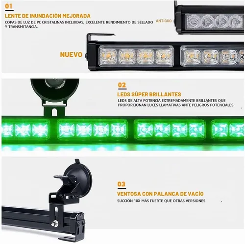 Vista 2 de Xprite Barra de luz estroboscópica LED de 35.5 pulgadas con 21 patrones de flash y soporte de ventosa, barra de luz de precaución para cubierta