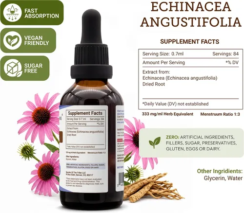 Vista 4 de Secrets of the Tribe Extracto líquido de Echinacea Angustifolia para apoyo inmunológico y salud respiratoria Suplemento de hierbas Sin alcohol