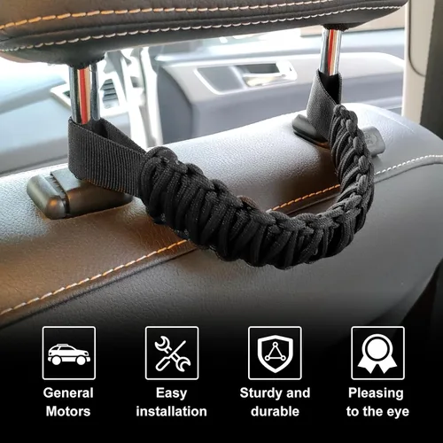 Vista 4 de Juego de 2 asas de agarre para reposacabezas, kit de asas de agarre de barra antivuelco del respaldo del asiento delantero y trasero del automóvil