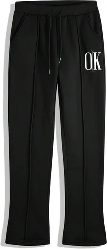 Vista 3 de GORGLITTER Pantalones deportivos apilados con letras para hombre, acampanados, con cordón en la cintura y bolsillos, Y2K