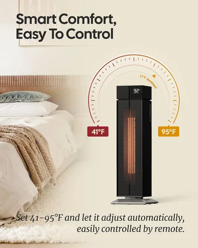 Vista 4 de Calentador de espacio para habitación grande, calentadores eléctricos de 25 pulgadas para uso en interiores con oscilación de 120°, 3 niveles