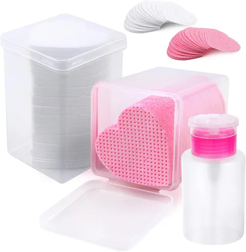 Vista 13 de 200 almohadillas de algodón para uñas, 1 botella dispensadora de bomba extraíble, toallitas de pegamento para pestañas suaves no tejidas Rosa