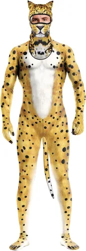 Vista 9 de Disfraz de animal para hombre con estampado de cola grande, overol peludo de elastano para cosplay, fiesta de Halloween