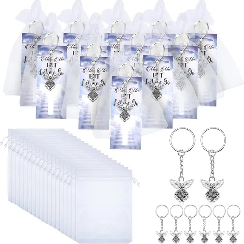 Vista 3 de Nosiny El juego de 108 piezas incluye 36 llaveros de ángel, 36 bolsas de organza, 36 tarjetas de oración Miss Me But Let Me Go, regalo de invitado