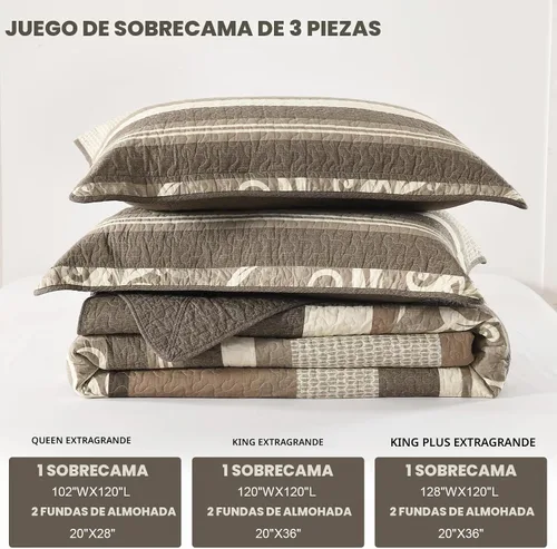 Vista 6 de Colchas ligeras tamaño King de 120x120, colcha de microfibra extra grande 100% algodón, colcha reversible con patrón botánico a rayas, juego de ropa