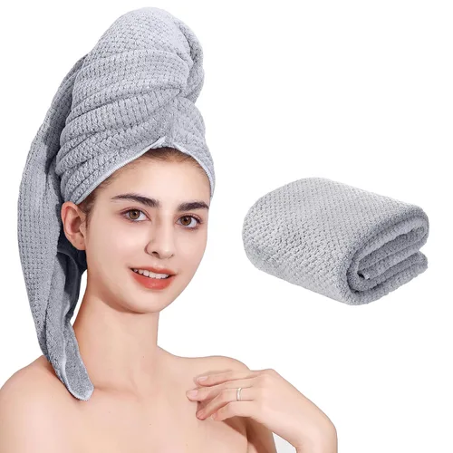 Vista 14 de Toalla de microfibra para el cabello de secado rápido, toallas de secado de pelo, adecuadas para todo tipo de cabello, ultra absorbente, cabello Azul