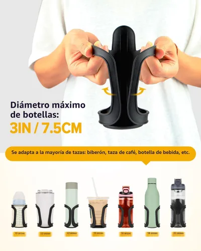 Vista 3 de BUNDLEPRO Portavasos para cochecito, portavasos universal para bicicleta