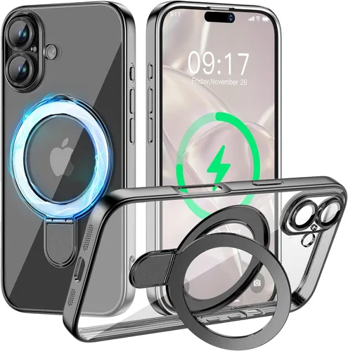 Vista 51 de Funda magnética para iPhone 14 Pro con soporte invisible [compatible con MagSafe] [protector completo de lente de cámara]