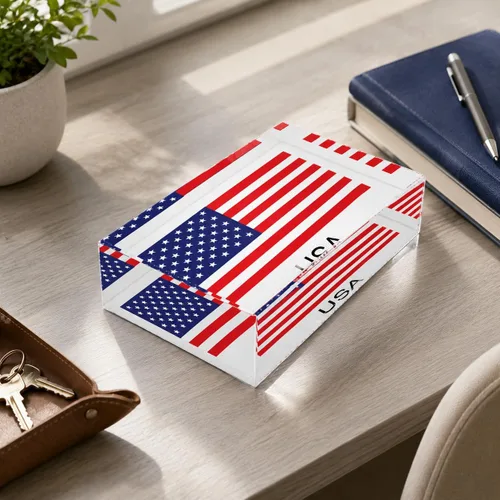 Vista 3 de Infusion Pisapapeles rectangular de cristal con la bandera de Estados Unidos