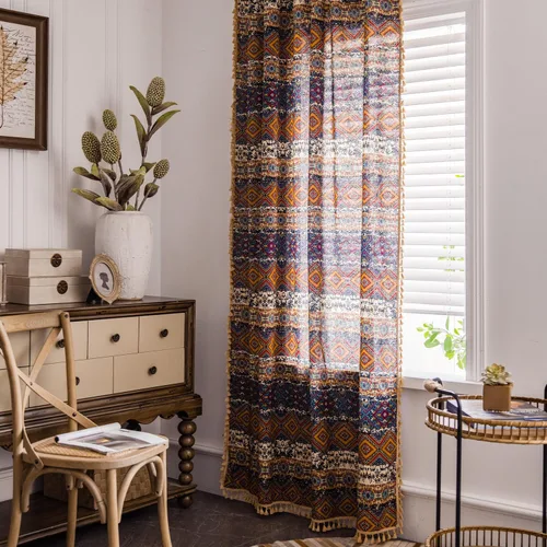 Vista 31 de VOGOL Cortinas con textura de lino con estampado floral bohemio, 59 x 63, 1 panel