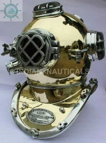 Vista 3 de KY Industries - Casco de buceo Morse Us azul marino de aluminio y latón Mark V de estilo vintage
