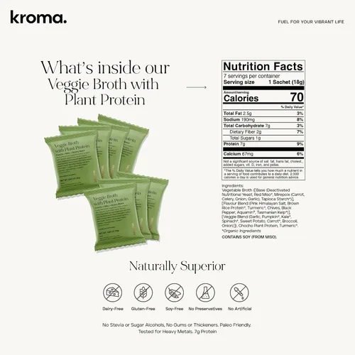 Vista 3 de Kroma - Caldo de hueso de pollo de 24 quilates, mezcla de polvo sin lácteos y gluten con colágeno, proteínas, cúrcuma, jengibre, 7 paquetes + caldo