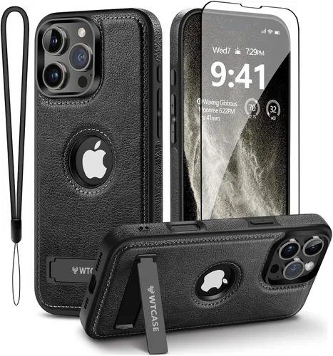 Vista 25 de WTCASE Funda magnética de cuero para iPhone 15, soporte invisible integrado [Compatible con Magsafe] Funda protectora delgada con soporte plegable