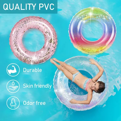 Vista 5 de Flotadores de piscina para niños, paquete de 3, anillos de natación inflables para niños de 2 a 5 años de edad, tubos de piscina, flotadores