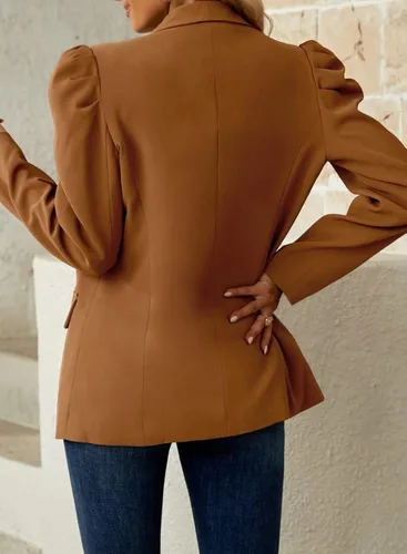 Vista 8 de Happy Sailed Blazer para mujer 2023 con frente abierto, manga abombada, chaqueta de oficina, chaquetas casuales de trabajo con bolsillos