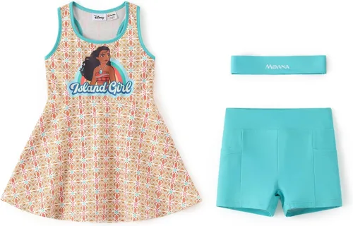 Vista 10 de Disney Frozen Elsa Princess Stitch Minnie - Vestido de tenis para niñas, sin mangas, con pantalones cortos, bolsillo y diadema, 2-9 años