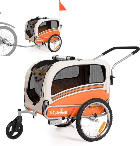 Vista 11 de Sepnine 2 en 1 Remolque de Bicicleta para Mascotas con una Rueda de Carrito de 15 cm Adecuada para Perros Pequeños y Medianos, Capacidad de Carga