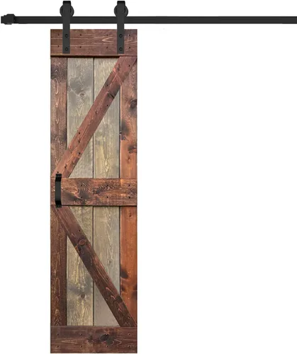 Vista 2 de Serie K. Puerta corredera de granero de madera maciza acabada con kit de herrajes (marrón/nogal, 24 x 84 pulgadas)