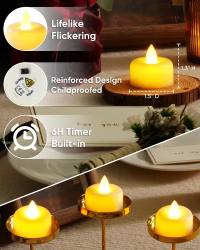 Vista 2 de Amagic 12 paquete de velas de té con temporizador, velas operadas por batería con temporizador de 6H, encendido automático diario, velas LED