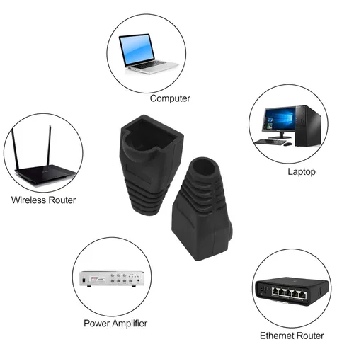 Vista 9 de Conector de cable Ethernet RJ45 de plástico blando Botas de alivio de tensión CAT5 CAT5E CAT6 CAT6E 100PCS (negro)