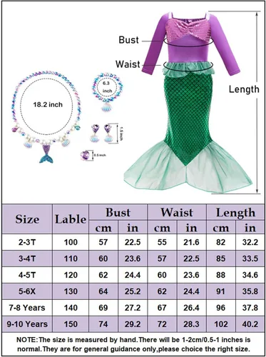 Vista 6 de Nuolich Mermaid Costume for Girls Halloween Little Princess Dress Up with Jewelry