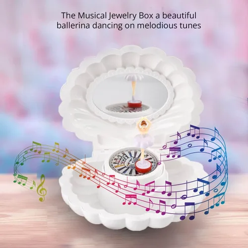Vista 4 de Shop LC - Joyero musical con forma de concha blanca para guardar recuerdos y recuerdos