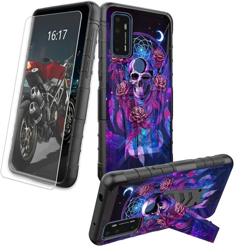 Vista 69 de Funda para AT&T Maestro Max 2021/Cricket Ovation 2 con protector de pantalla de vidrio templado, funda resistente con función atril integrada