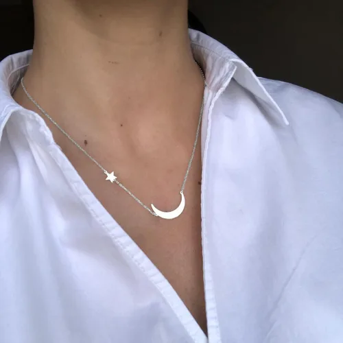Vista 4 de Ascomy - Collar con colgante de oro delicado, chapado en oro de 14 quilates, collar con colgante de hoja de CZ con forma de corazón y estrella