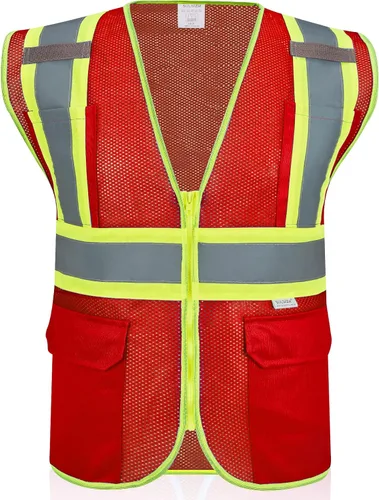 Vista 11 de Chaleco de seguridad reflectante de alta visibilidad con cremallera y bolsillos O/Y, Naranja