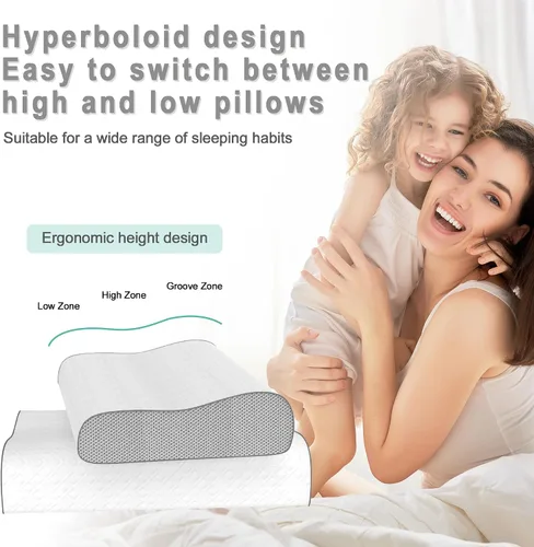 Vista 6 de Almohada cervical para aliviar el dolor de cuello, almohada de espuma viscoelástica, almohada ergonómica de contorno ajustable para dormir de lado