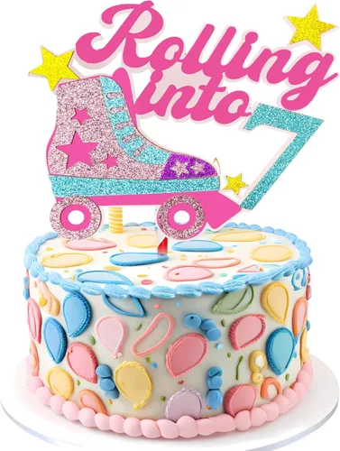 Vista 9 de Decoración para tartas con temática de décimo cumpleaños de 10 años, decoración de cumpleaños de 10 años para niñas, patinaje sobre ruedas, fiesta