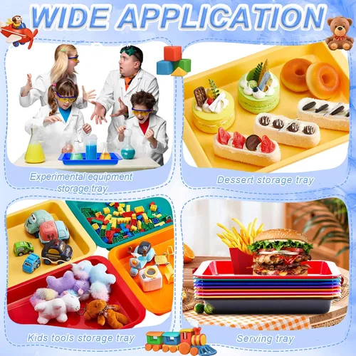 Vista 7 de Tatuo Paquete de 16 bandejas de arte de plástico grandes y coloridas para niños, bandejas multicolor de 14 x 10 x 2 pulgadas, bandejas apilables
