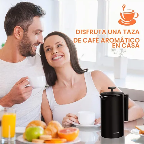 Vista 8 de Secura Cafetera de prensa francesa con filtro de acero inoxidable de 3 capas, 34 onzas, negro, diseño aislado de doble pared con 2 filtros