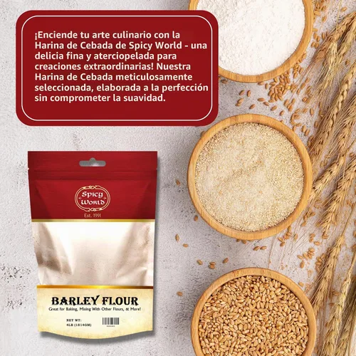 Vista 3 de Spicy World Harina de cebada – Bolsa de 4 libras (64 onzas) Totalmente natural, cruda, cultivada en Estados Unidos Grano de cebada versátil