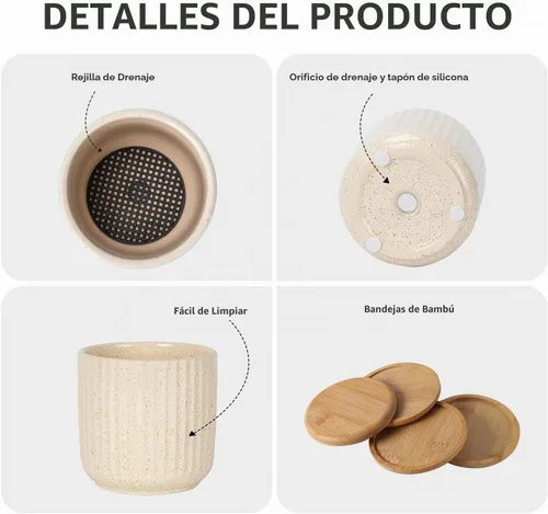 Vista 4 de Macetas de cerámica de 4 pulgadas, beige, juego de 4 Beige (4 pulgadas)