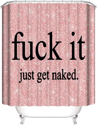 Vista 9 de Fuck It Cortina de ducha Get Naked, tela de poliéster, lavable a máquina, impermeable, decoración de baño, ojales de cobre reforzado, regalo, 12