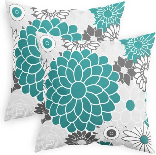 Vista 9 de CaliTime Juego de 2 fundas de almohada decorativas de vellón con flores florecientes de dalia floreciente, para sofá, cama, sofá, decoración de casa