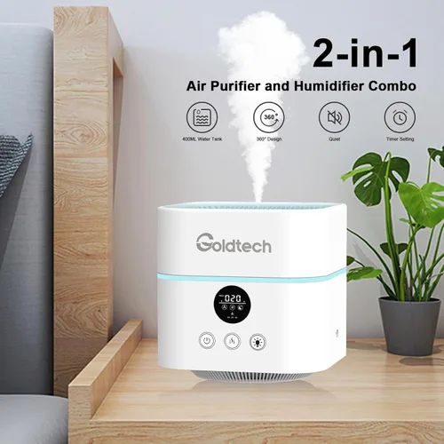 Vista 3 de Purificador de aire y humidificador combinado para dormitorio de hasta 200 pies cuadrados, purificadores de aire de escritorio H13 con filtro HEPA